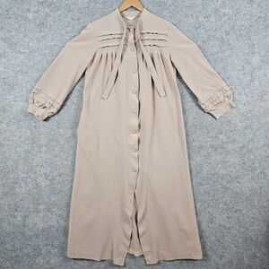 Rutledge Vintage Beige Button Front Lounge Robe Long Sleeve Pleated Size M FLAWS